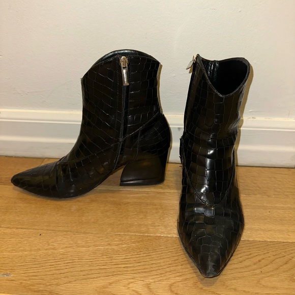 Tibi Black Croc Embossed Booties - Picture 7 of 10